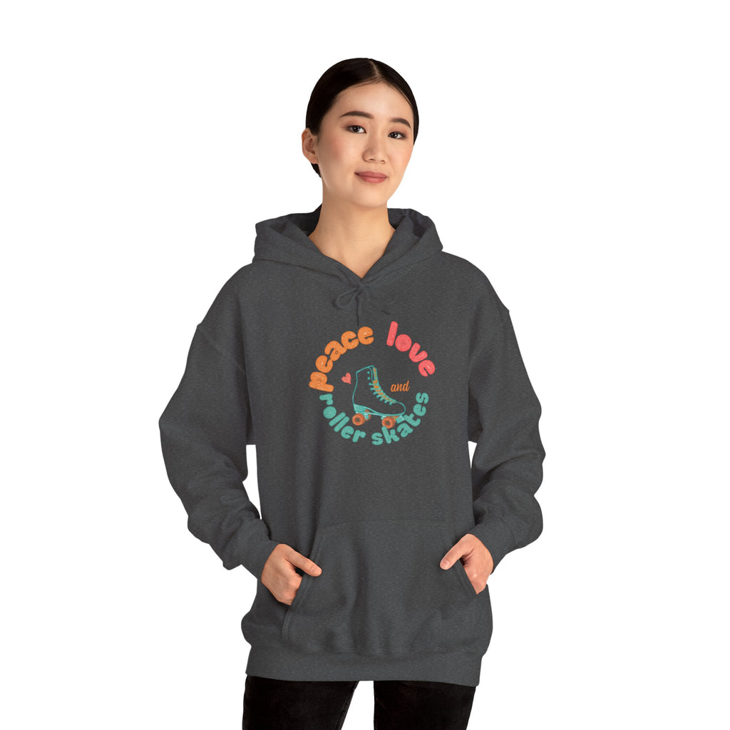 Peace, Love & Roller Skates Hoodie — Retro Roller Skating Graphic Sweatshirt