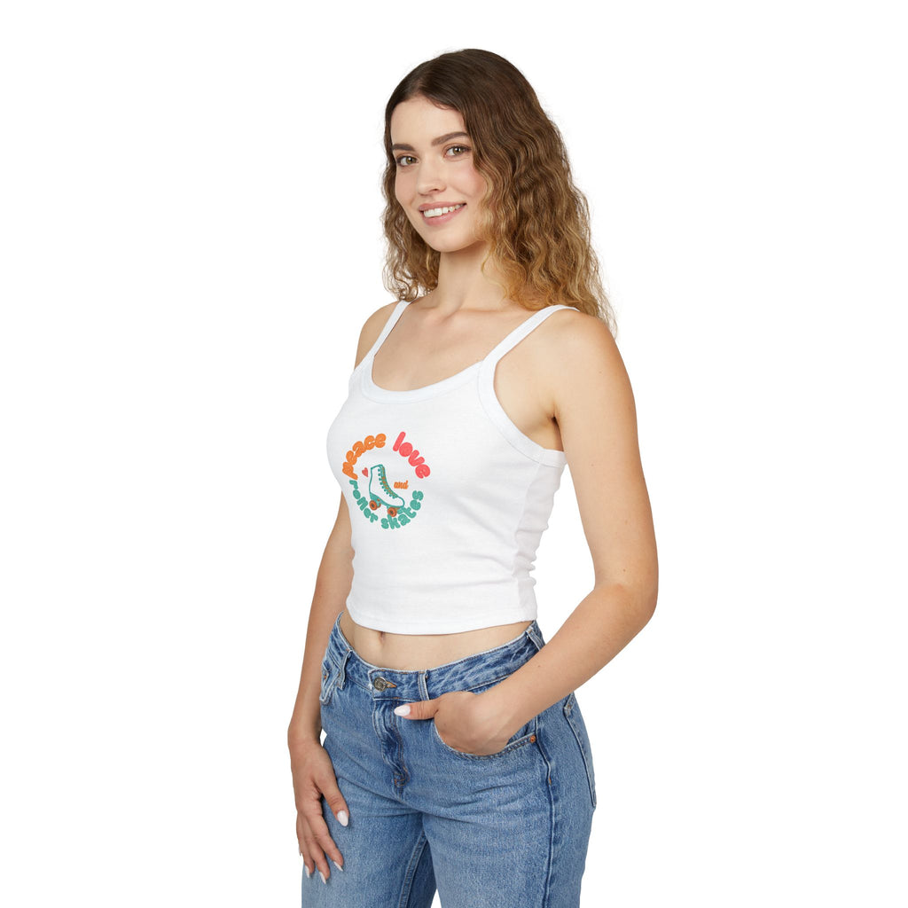 Roller Skates Cute Crop Tank — "Peace Love And Roller Skates" Retro Roller Derby Graphic