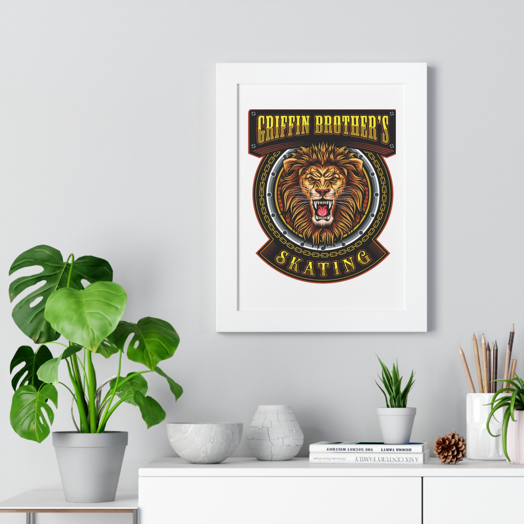 Griffin Brothers Skating Framed Poster — Lion Emblem Wall Art
