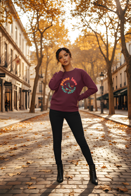 Crewneck Sweatshirt — "Peace, Love & Roller Skates" Retro Roller Skate Graphic